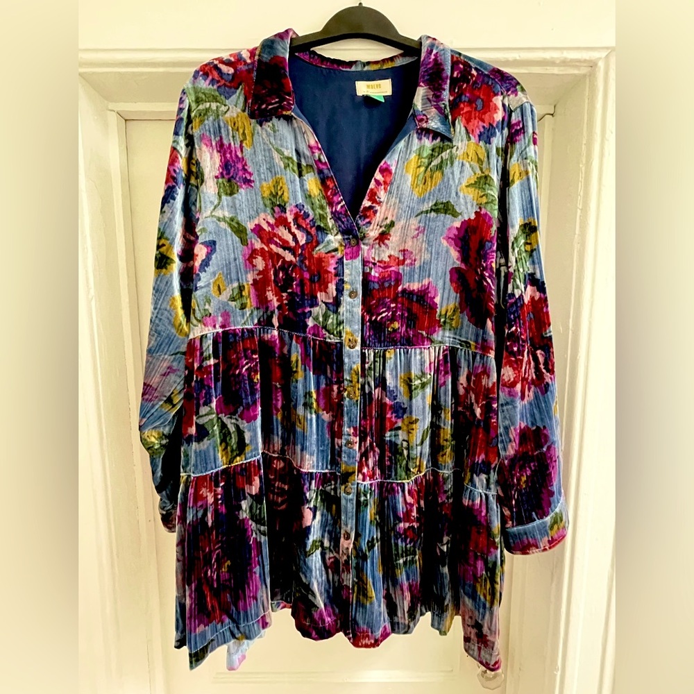 Maeve Anthropologie Women's Size 2X Reverie Tiered Velvet Tunic